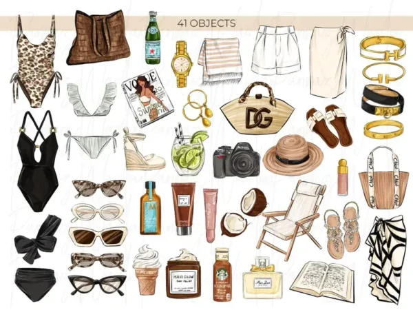 Summer Girls 8 Digital Planner Sticker Clipart - Image 6