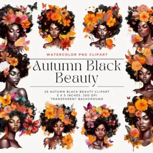 Watercolor Autumn Black Beauty Clip Art