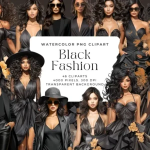 Watercolor Black Fashion Clip Art