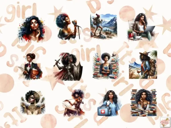 105 Watercolor Black Women Clipart Bundle - Image 6