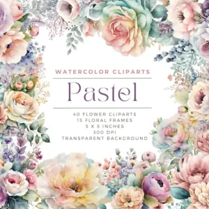 Watercolor Pastel Flowers Floral Clipart