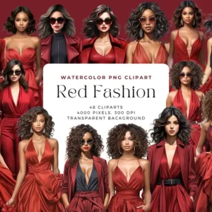 Watercolor Red Fashion Clip Art