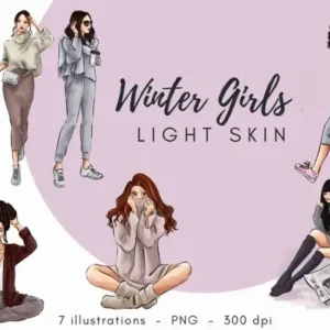 Winter Girls Light Skin Fashion Clip Art