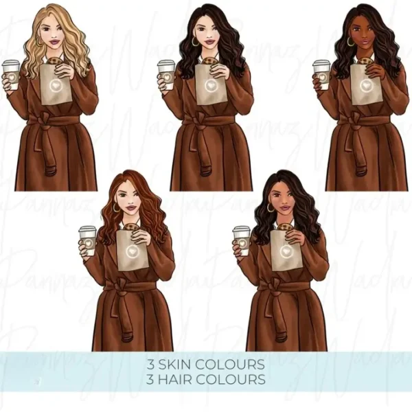 Hand Drawn Coffee Girls Clip Art - Image 5